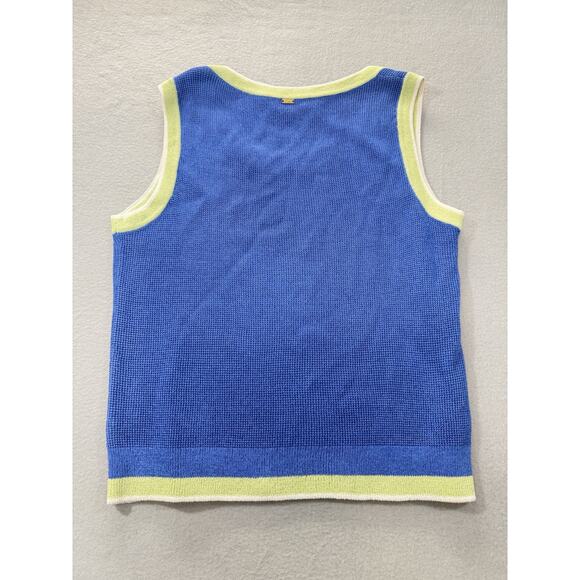 St John Yellow Label Santana Knit Sleeveless Top M Blue Green Wool Blend Preppy - Picture 11 of 13
